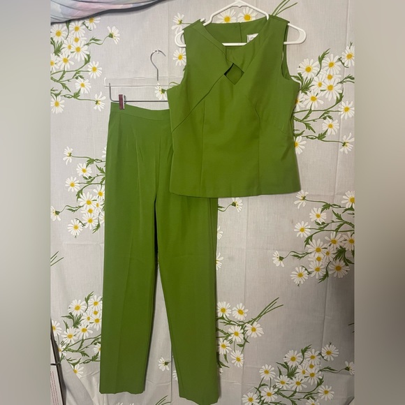 Vintage Giorgio Fiorlini chartreuse green abstract tailored ladies pant suit set - Picture 4 of 11
